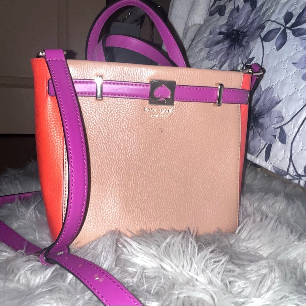 KATE SPADE LEATHER TAN/ PURPLE/ ORANGE TOTE